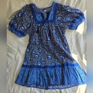 Charming Blue Floral Print Dress